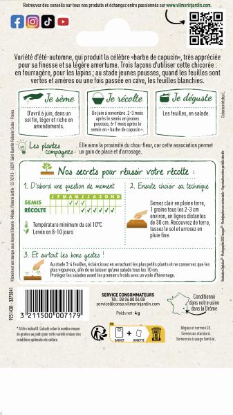 Potagères - Chicorée à Feuilles Sauvage Amère Barbe de Capucin - Légumes d'Autrefois - MEDIA_PACKAGING_VERSO